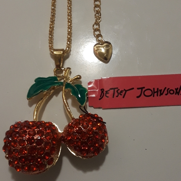 Betsey Johnson double Cherry sweater necklace - Picture 3 of 3